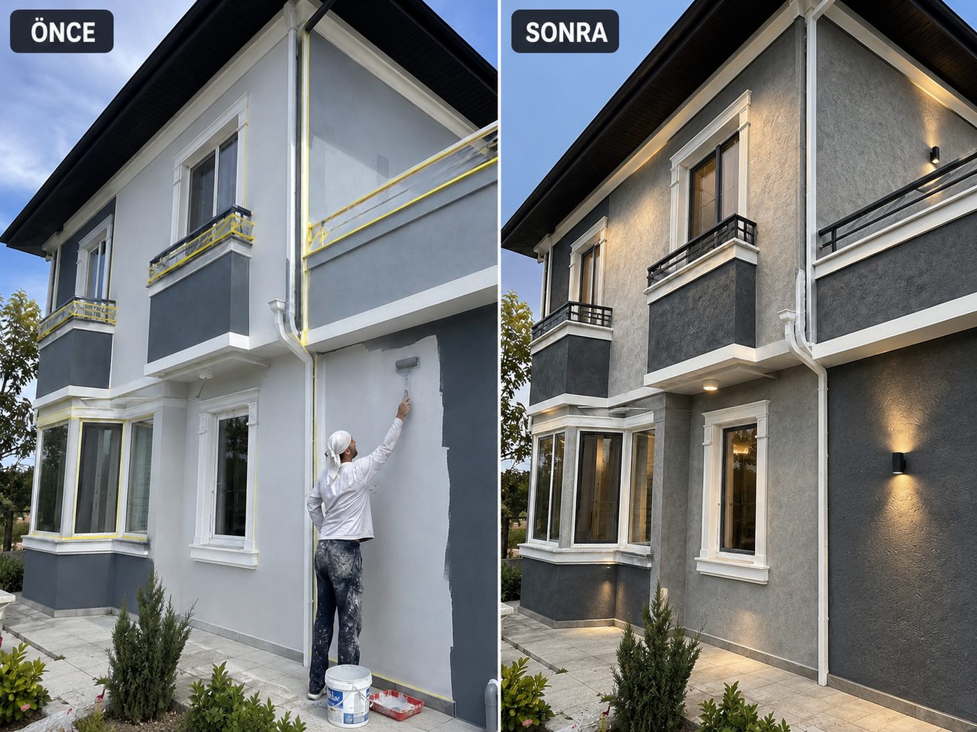 Evka 4 dış cephe boya öncesi ve sonrası
